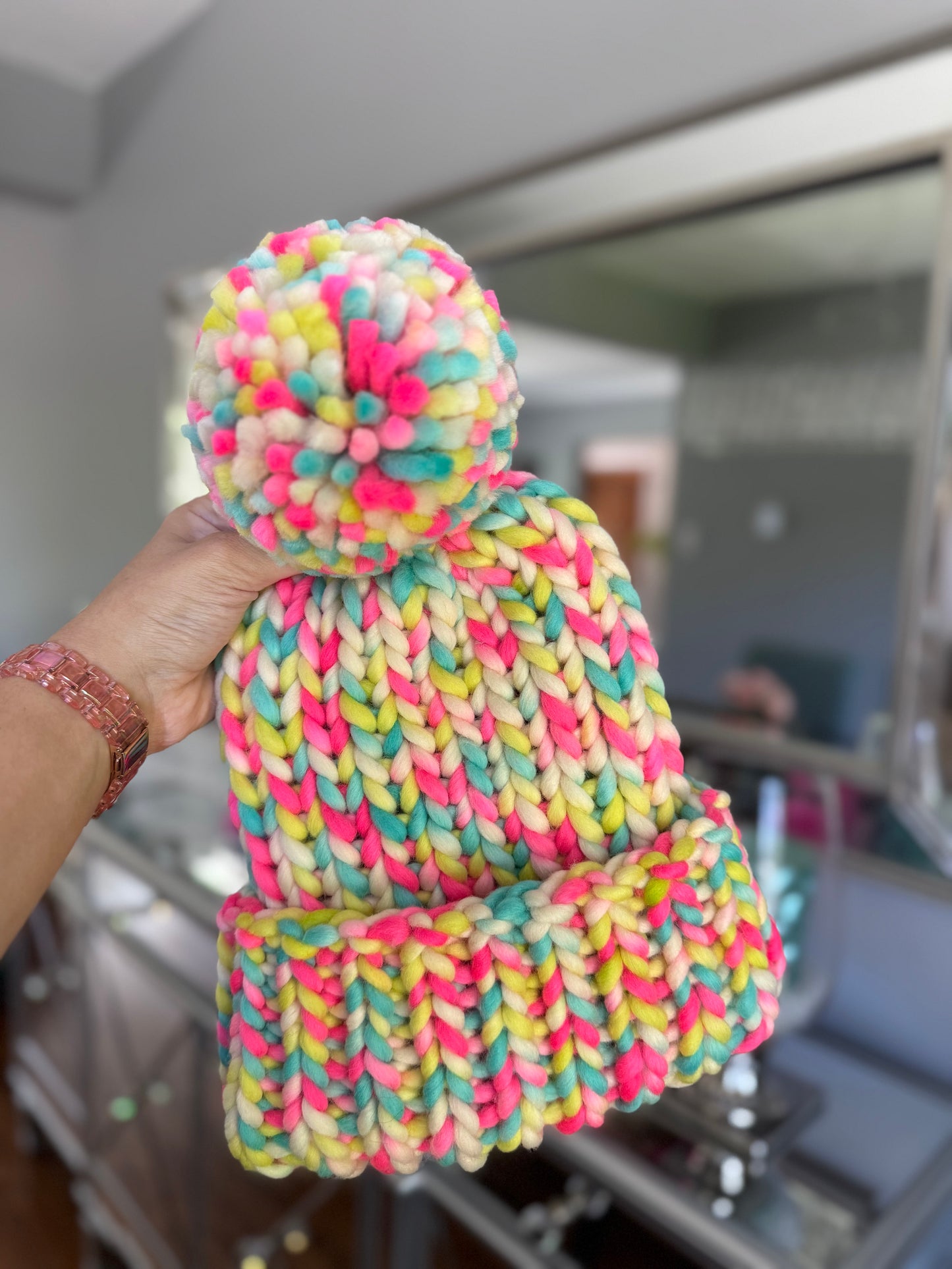 Bubblegum Blitz Beanie – Peruvian Wool with Jumbo Pom