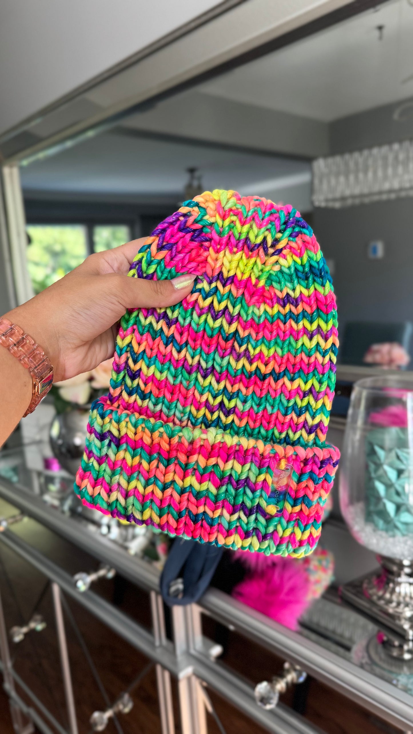 Candy Chaos Beanie – Merino Wool with Optional Pom