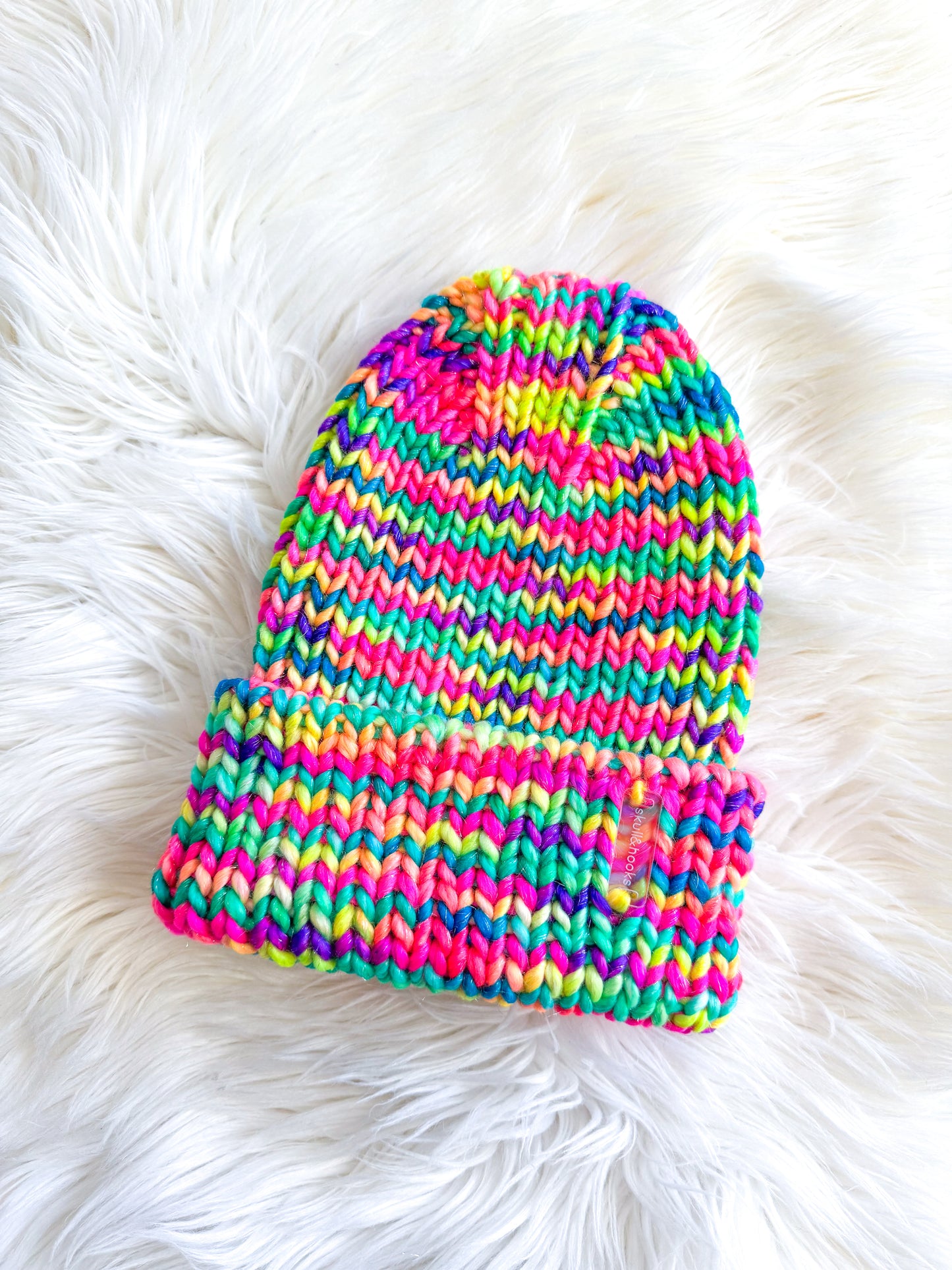 Candy Chaos Beanie – Merino Wool with Optional Pom