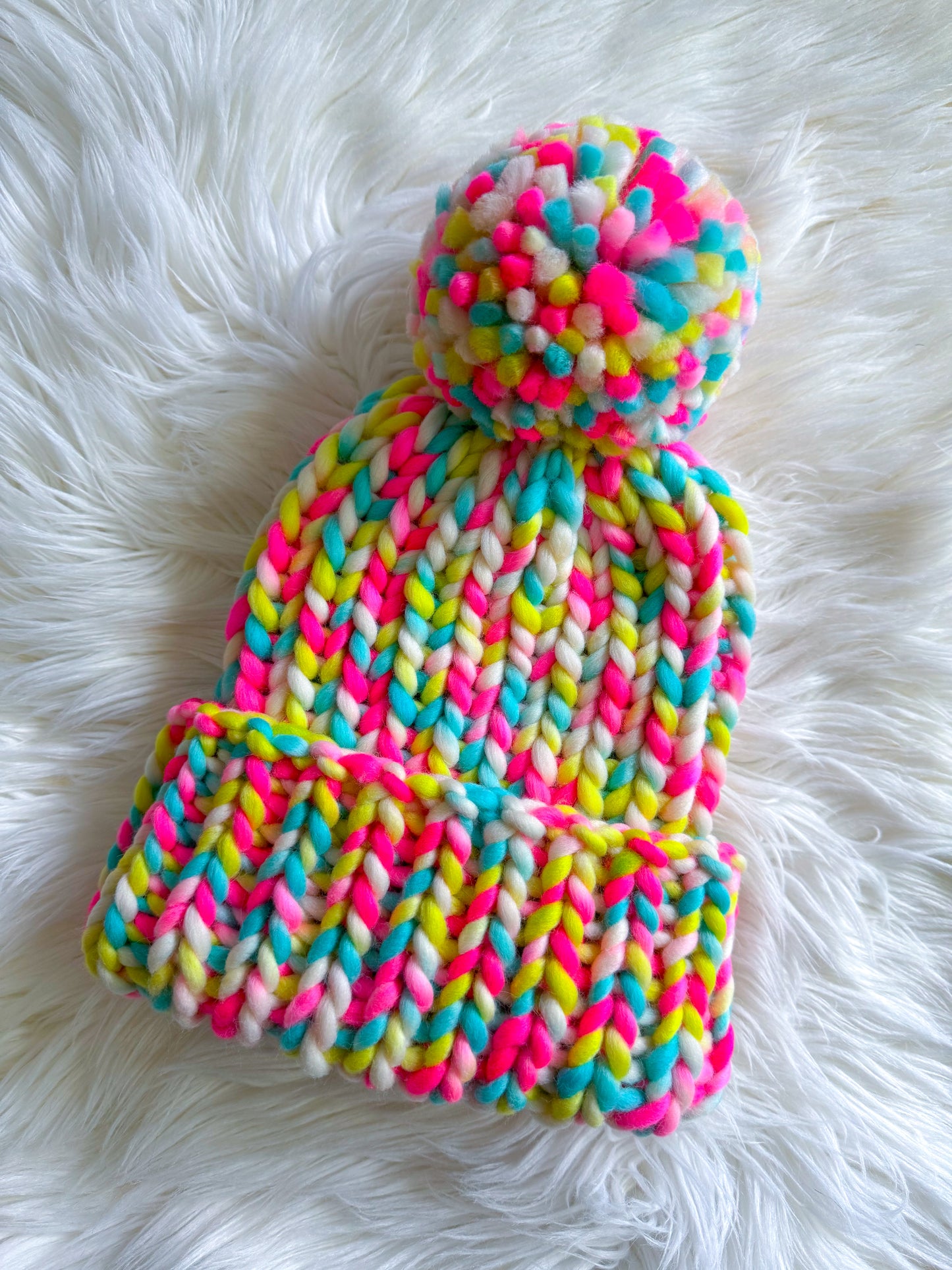 Bubblegum Blitz Beanie – Peruvian Wool with Jumbo Pom