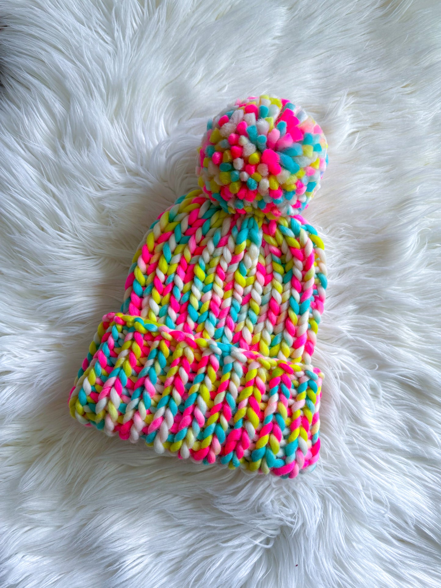 Bubblegum Blitz Beanie – Peruvian Wool with Jumbo Pom