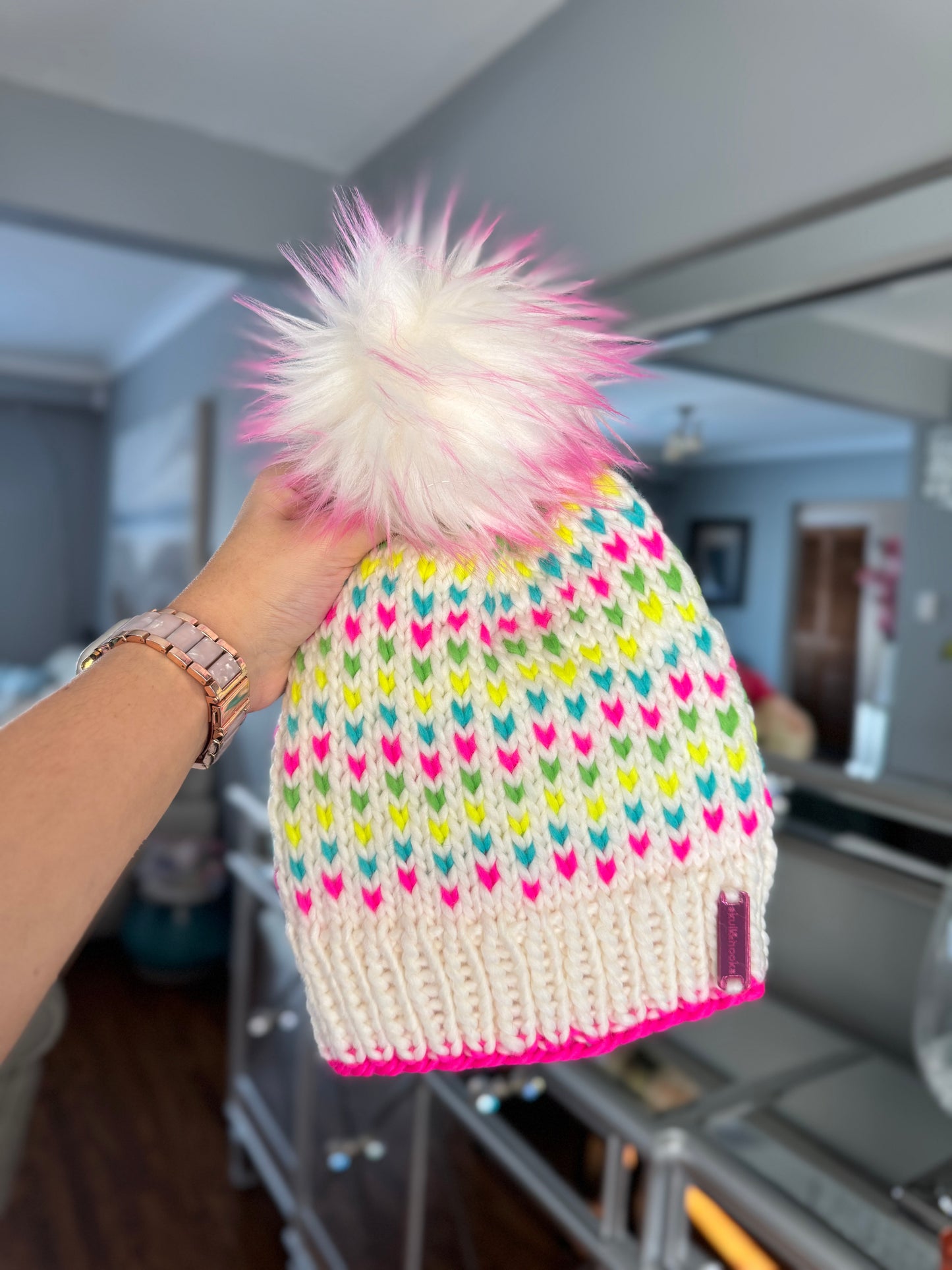Sugar Pop Toddler Merino Wool Knit Beanie with Faux Fur Pom