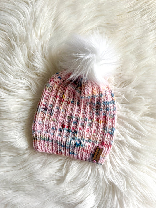 Confetti Cupcake Toddler Peruvian Wool Beanie with White Pom