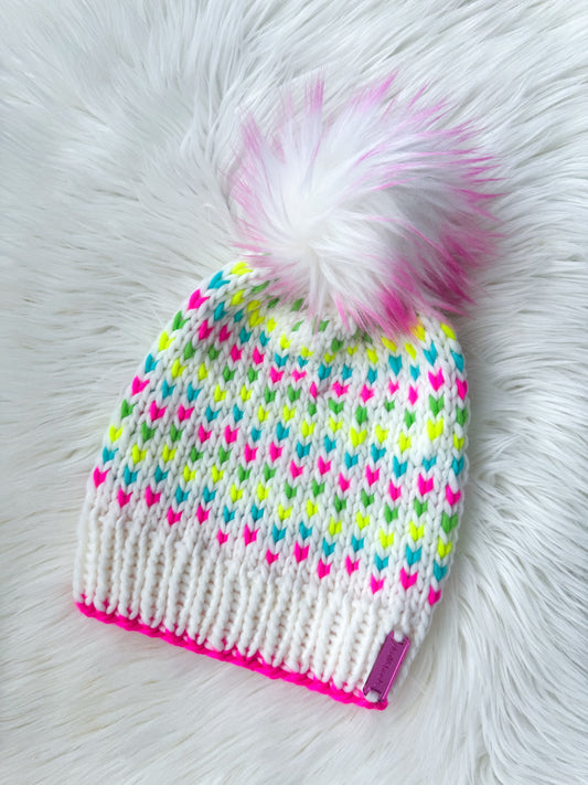 Sugar Pop Toddler Merino Wool Knit Beanie with Faux Fur Pom