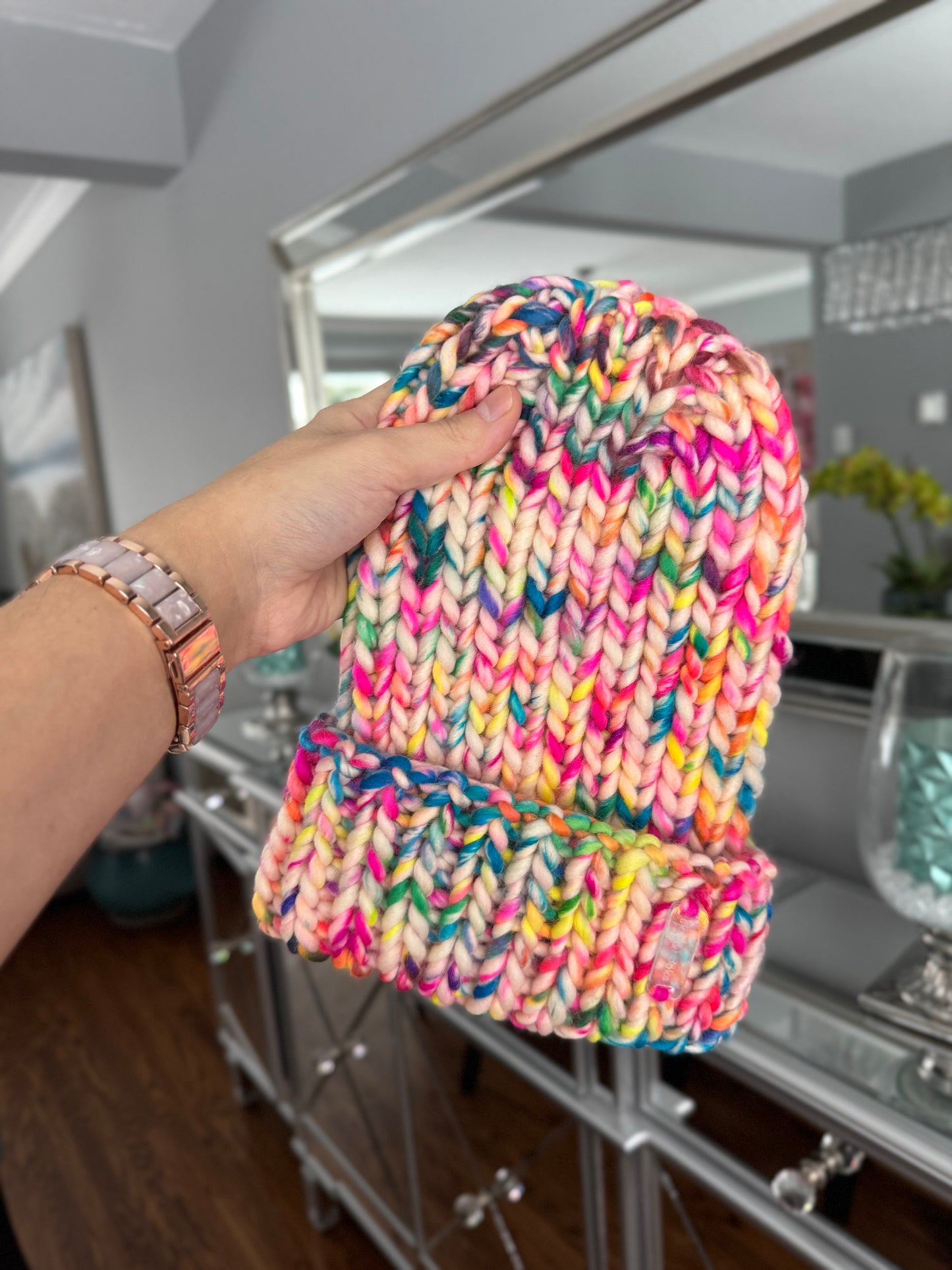 Confetti Riot Merino Wool Knit Beanie with Optional Faux Fur Pom