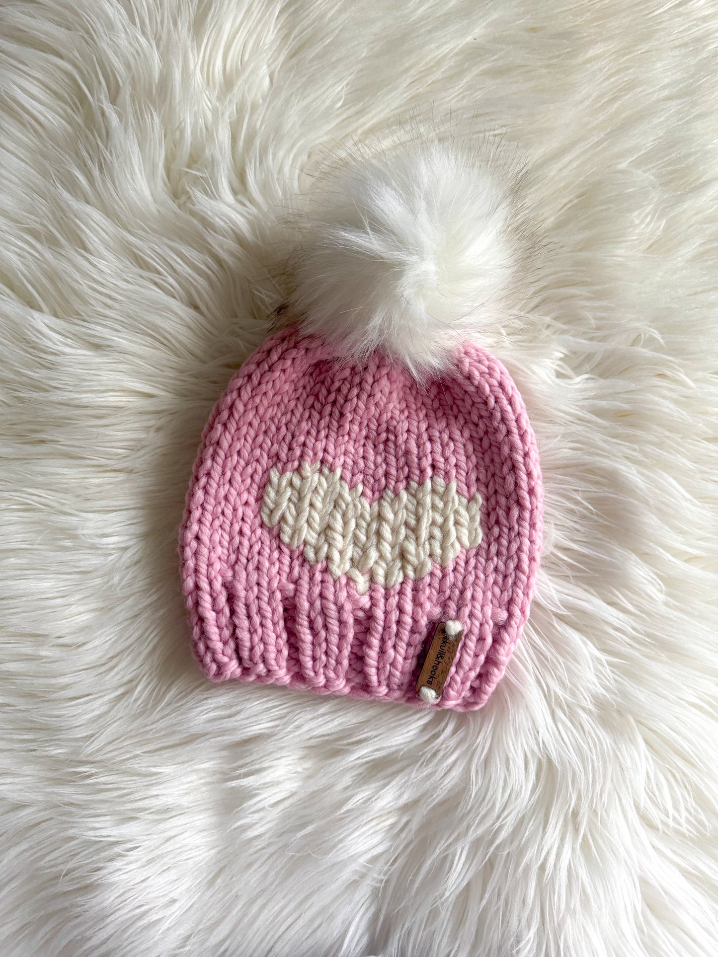 Sweetheart Baby Knit Beanie with White Pom