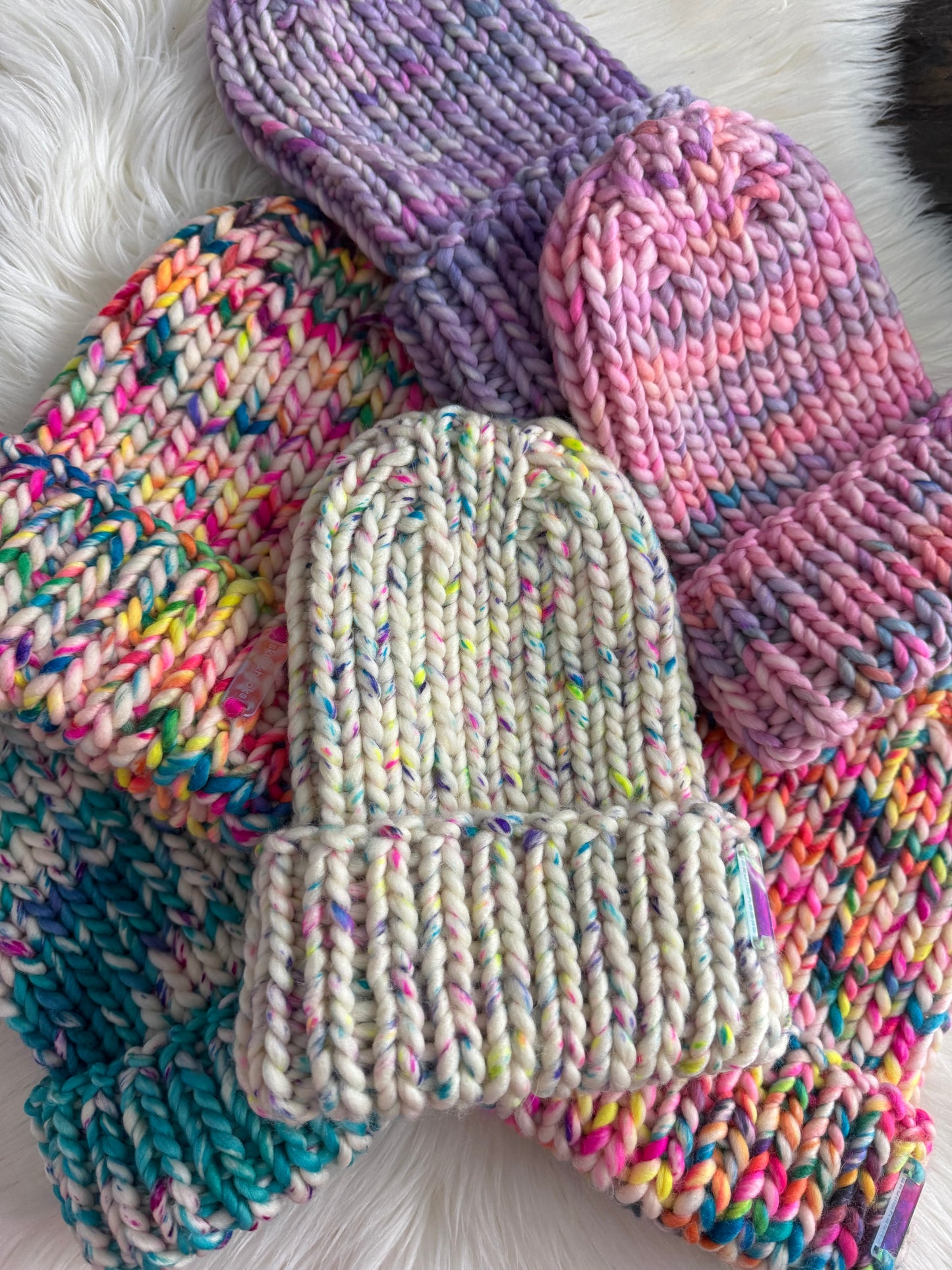 Confetti Riot Merino Wool Knit Beanie with Optional Faux Fur Pom