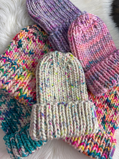Confetti Riot Merino Wool Knit Beanie with Optional Faux Fur Pom