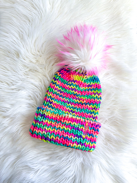 Candy Chaos Beanie – Merino Wool with Optional Pom
