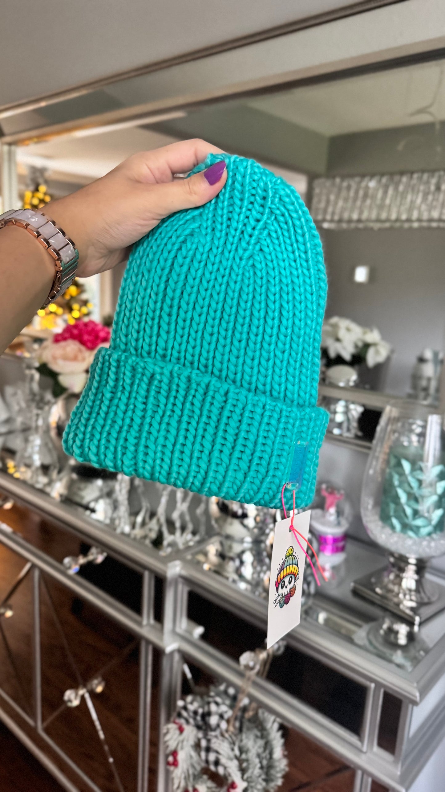 Arctic Splash Merino Wool Folded Brim Beanie