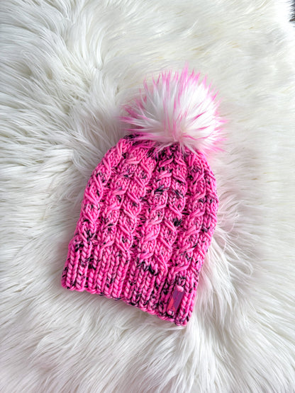 Cotton Candy Chaos Merino Wool Beanie with Faux Fur Pom