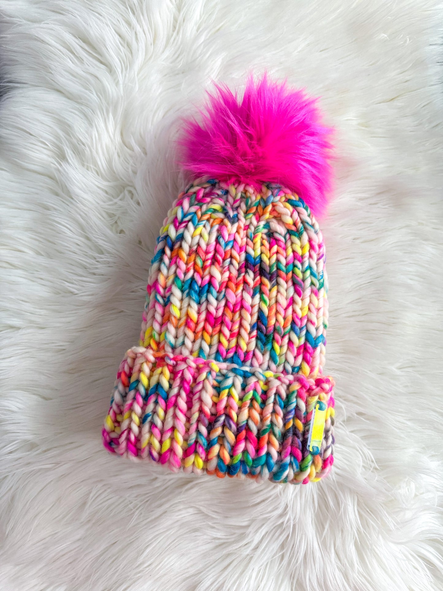 Confetti Riot Merino Wool Knit Beanie with Optional Faux Fur Pom