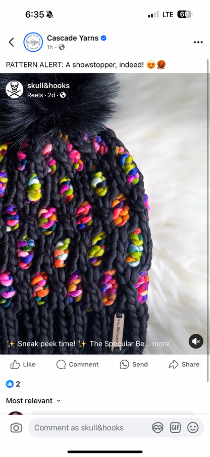 Dot Matrix Beanie – Merino Wool with Black Faux Fur Pom