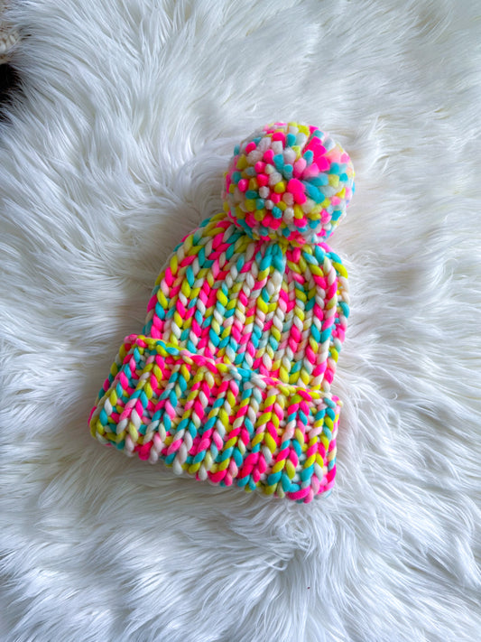 Bubblegum Blitz Beanie – Peruvian Wool with Jumbo Pom