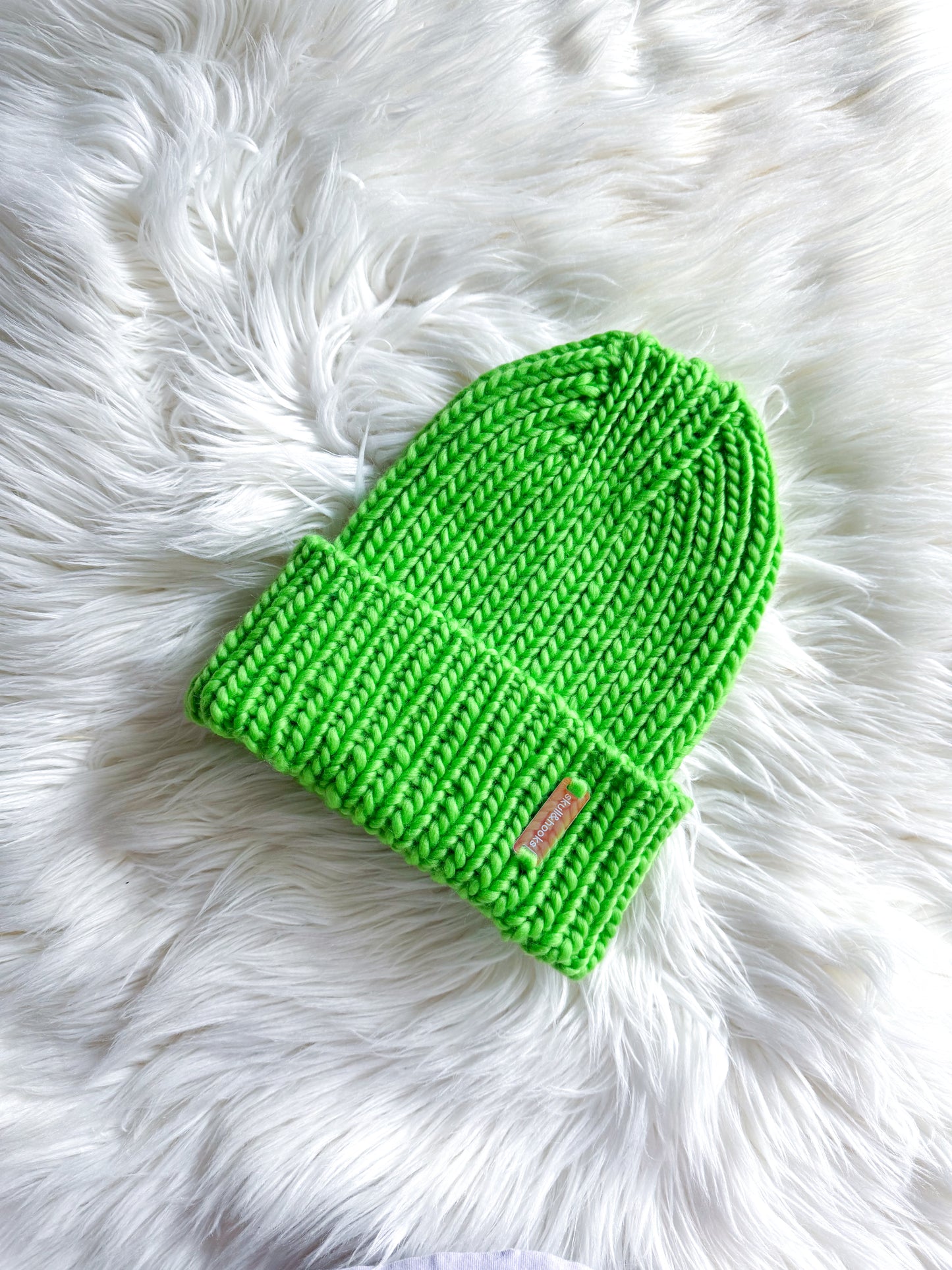 Electric Lime Merino Wool Folded Brim Beanie