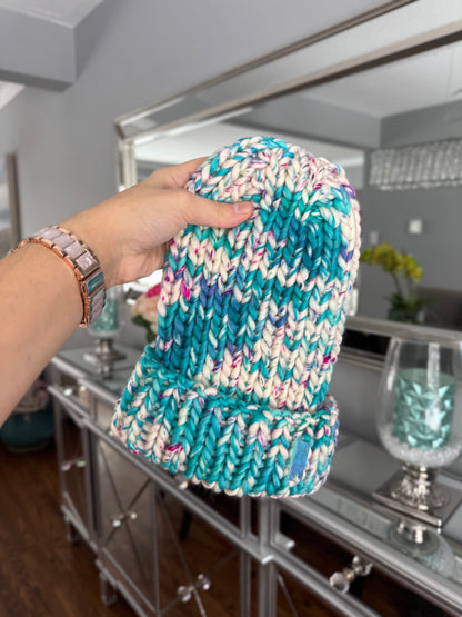 Mermaid Static Merino Wool Knit Beanie with Optional Faux Fur Pom