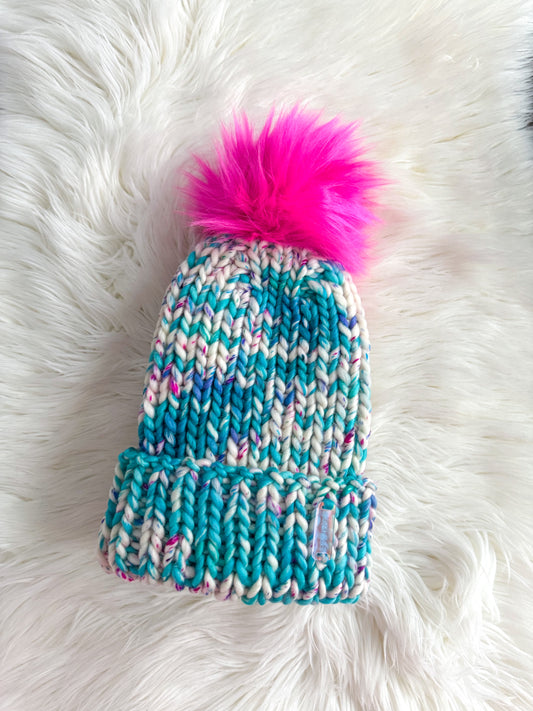 Mermaid Static Merino Wool Knit Beanie with Optional Faux Fur Pom