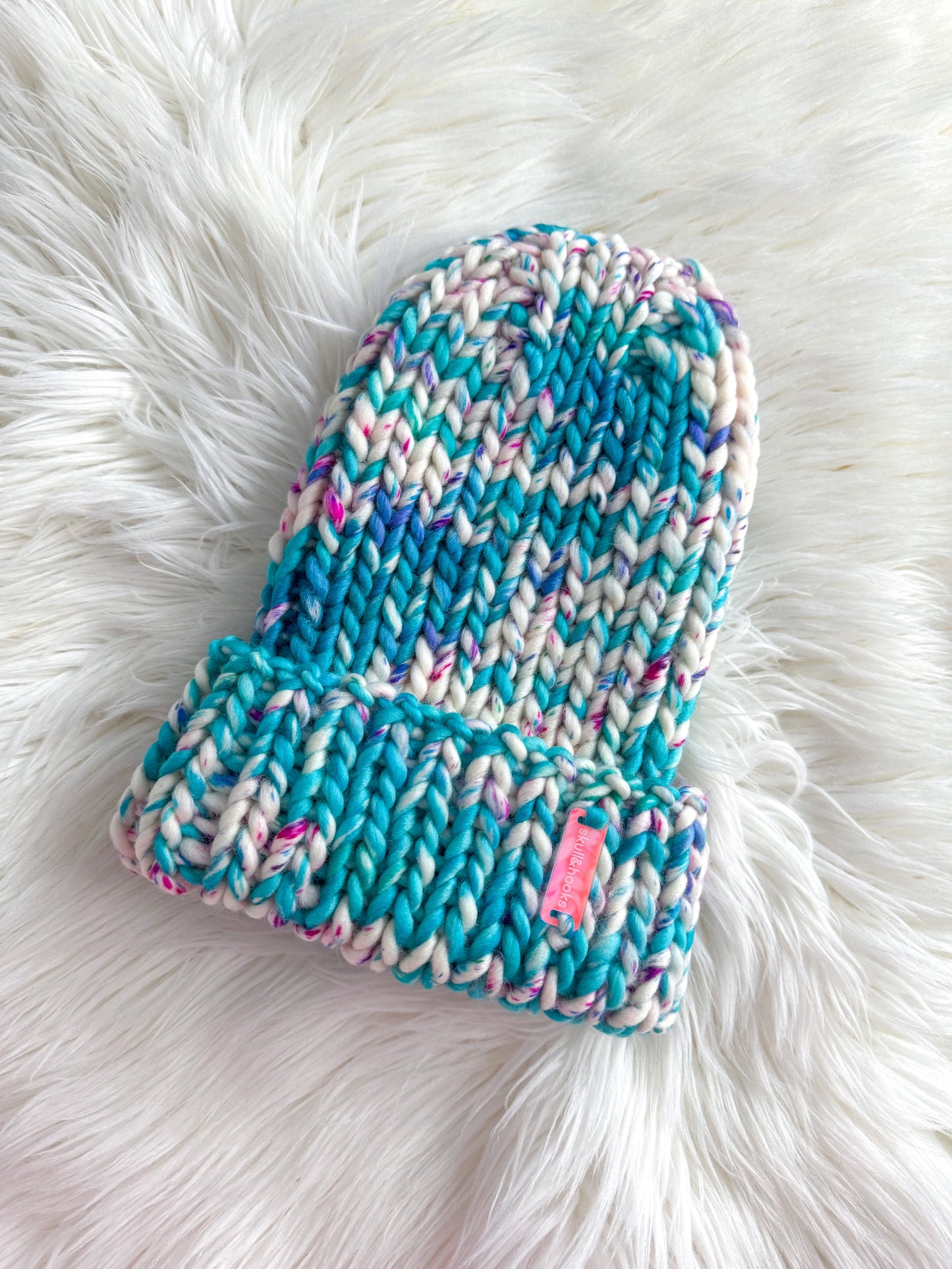 Mermaid Static Merino Wool Knit Beanie with Optional Faux Fur Pom