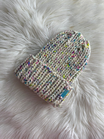 Birthday Cake Riot Merino Wool Knit Beanie with Optional Faux Fur Pom