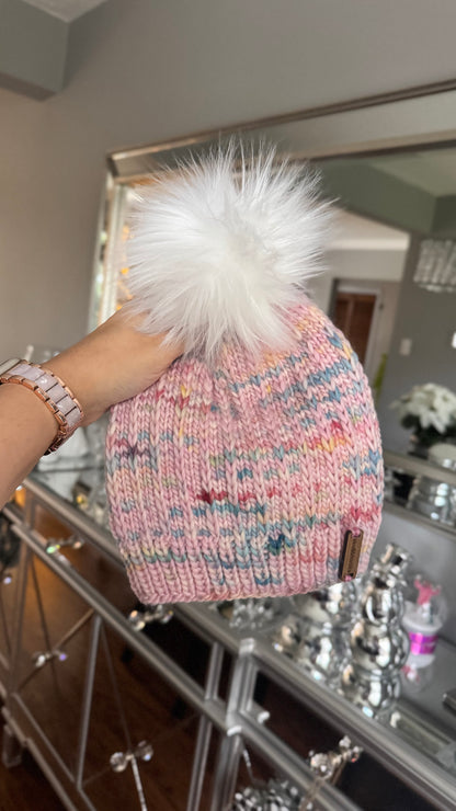 Confetti Cupcake Toddler Peruvian Wool Beanie with White Pom