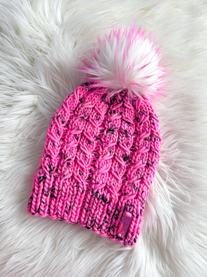 Cotton Candy Chaos Merino Wool Beanie with Faux Fur Pom