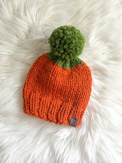 Pumpkin Patch Toddler Knit Beanie with Green Pom