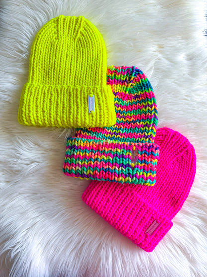 Candy Chaos Beanie – Merino Wool with Optional Pom